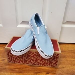 Light Blue with checkered foxing slip on Vans